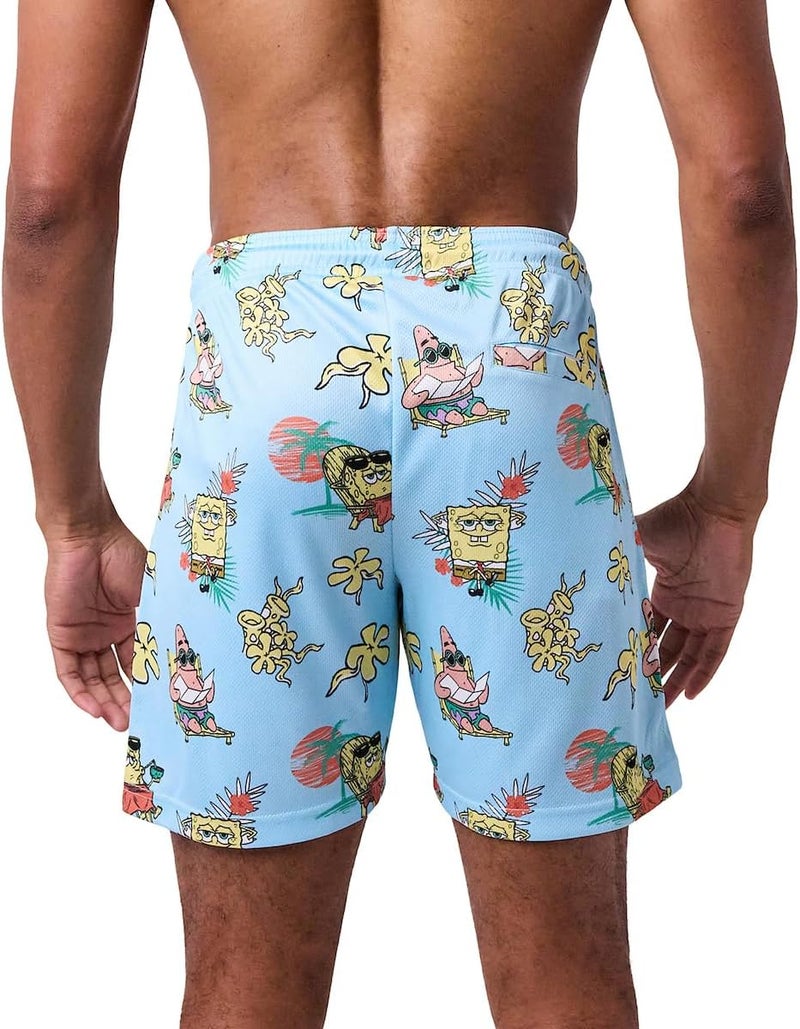 Bio World Spongebob Squarepants Beach Day All-Over Print Men's Blue Active Mesh Shorts - Image 3